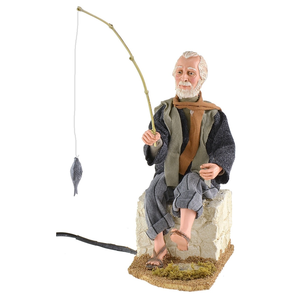 FADEDA Statuina Presepe Pescatore Seduto | Dipinta A Mano In Ghisa Effetto Legno | Altezza 9 Cm | Decorazione Natalizia Artigianale