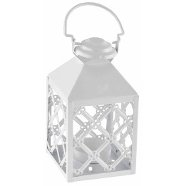 Linterna blanca de metal con soporte para vela 7,5x7,5 x17,5 h