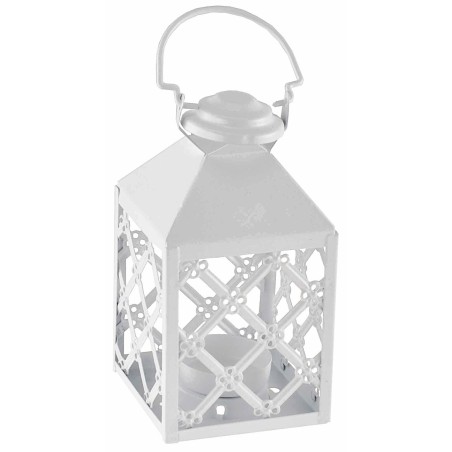 White metal lantern with tea light holder 7.5x7.5 x17.5 h