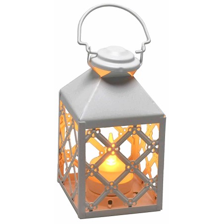 Linterna blanca de metal con portavelas 7,5x7,5 x17,5 h