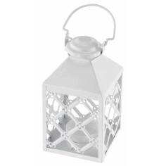 Lanterna bianca in metallo con porta lumino 7,5x7,5 x17,5 h 2
