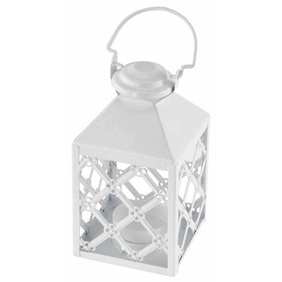 White metal lantern with tea light holder 7.5x7.5 x17.5 h