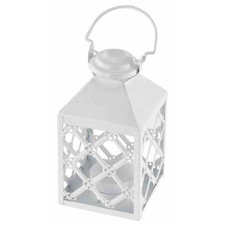 White metal lantern with tea light holder 7.5x7.5 x17.5 h
