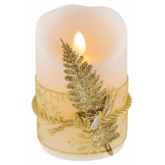 Candela led a batterie decorata da nastro con foglia oro h 11 cm