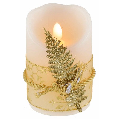 Battery-operated LED candle decorated with gold leaf ribbon h