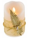 Candela led a batterie decorata da nastro con foglia oro h 11 cm