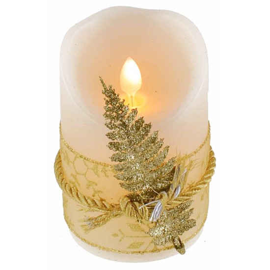 Vela LED a pilas decorada con cinta de hoja de oro h 11 cm