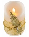 Battery-operated LED candle decorated with gold leaf ribbon h