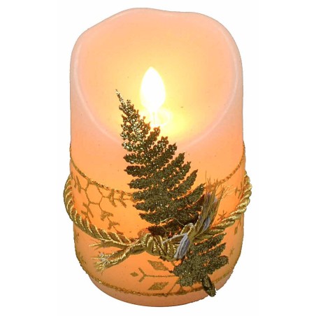 Battery-operated LED candle decorated with gold leaf ribbon h