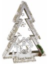 Albero in legno bianco con portacandela e Natività h 58 cm