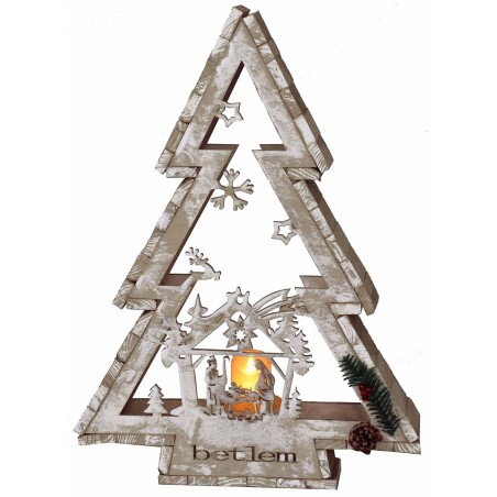 Albero legno bianco con portacandela e scenario Natività