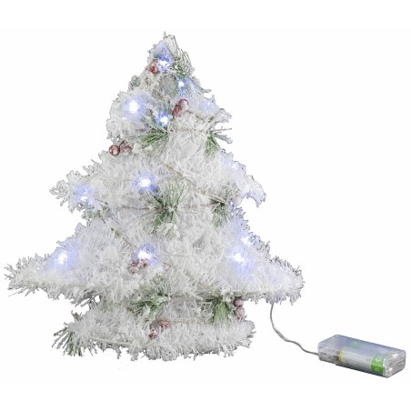 Árbol de Navidad blanco con micro LED a batería h 30 cm