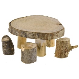 Mesa redonda de madera con taburetes h 5,5 cm