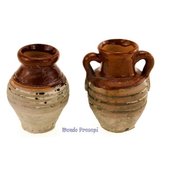Set of 2 aged amphoras 4.0 cm h -3551 Mondo Presepi