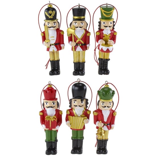 Juego de 6 soldaditos colgantes para árbol de Navidad de 10 cm
