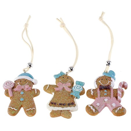 Set 3 appendini omini biscotto glitterati in resina Natale