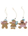 Set 3 appendini omini biscotto glitterati in resina Natale