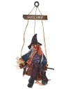 Befana insegna welcome d'appendere con luci e suoni 44 cm