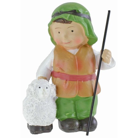 Pastorello con agnello in resina cm 10 stile bambino Oliver
