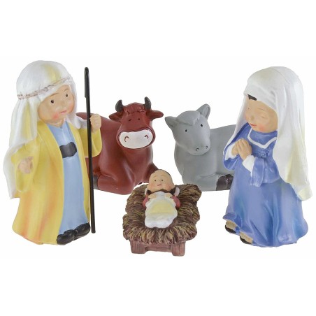 Natividad 5 figuras en resina de 10 cm estilo niño Oliver