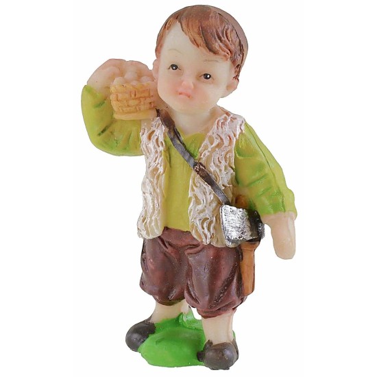 Shepherd boy with basket of eggs in resin 7 cm Oliver child