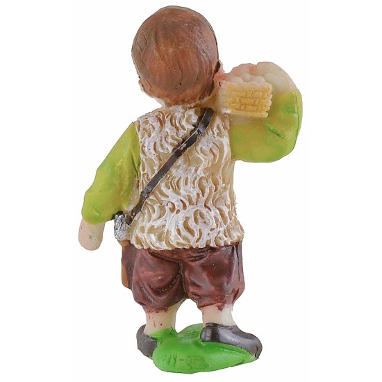 Pastorcillo con cesta de huevos en resina de 7 cm estilo niño.