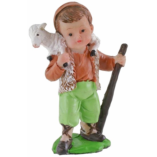 Shepherd with lamb in resin 7 cm Oliver child style
