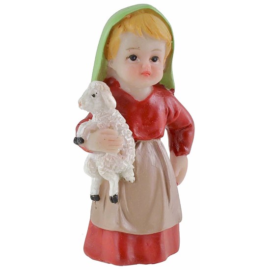 Pastorcita con cordero en resina de 7 cm estilo niño Oliver.