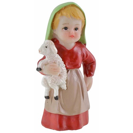 Shepherdess with lamb in resin 7 cm Oliver child style