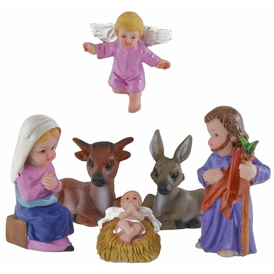 Natividad 6 figuras de resina de 7 cm estilo niño Oliver resina