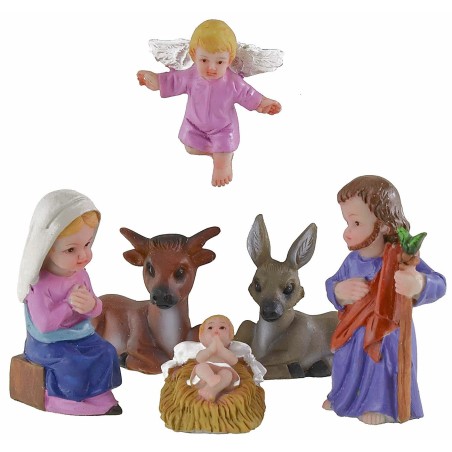 Natividad 6 figuras en resina de 7 cm estilo niño Oliver