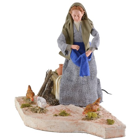 Contadina lux con galline in movimento 30 cm movimento