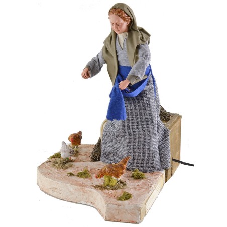 Contadina lux con galline in movimento 30 cm