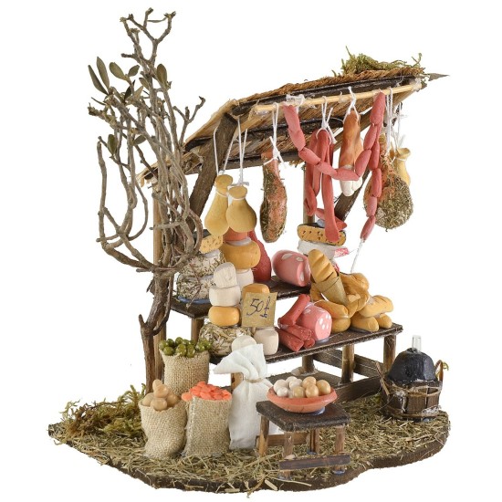 Escenografía con puesto de productos mixtos de 16x13,5x20 cm h