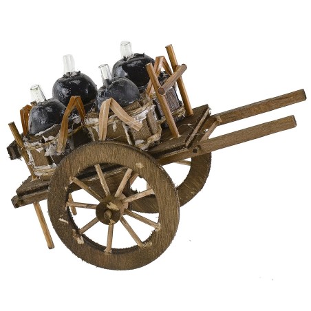 Carretto con damigiane cm 8x12,5x7 h altezza, damigiane, carro