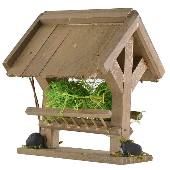 Wooden manger with hay for nativity scene cm12x10x13 h