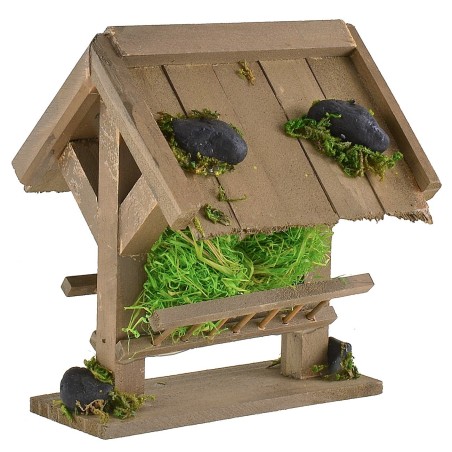 Wooden manger with hay for nativity scene cm12x10x13 h
