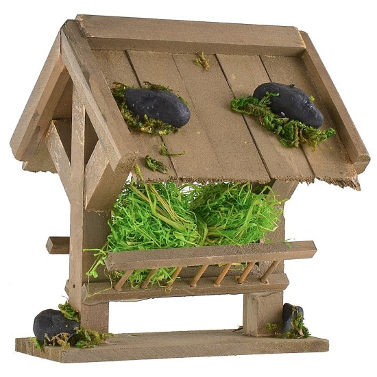 Wooden manger with hay for nativity scene cm12x10x13 h