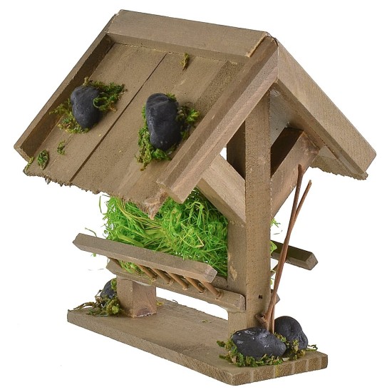 Mangiatoia in legno con fieno per presepe cm12x10x13 h