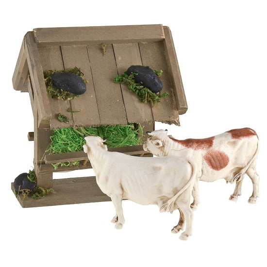 Wooden manger with hay for nativity scene cm12x10x13 h