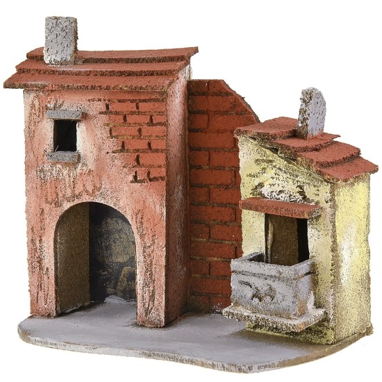 Casa per presepe con portone e balcone cm 17x9x16 h balcone