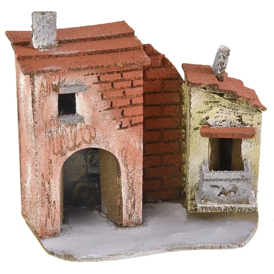 Casa para belén con portal y balcón de 17x9x16 cm de altura del balcón.