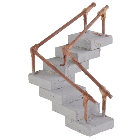 Corner wooden staircase with handrail, dimensions 7.5x7.5x5.7 cm h