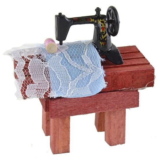 Macchina da cucire per presepe con stoffa cm 3,5x1,4x2,7 h