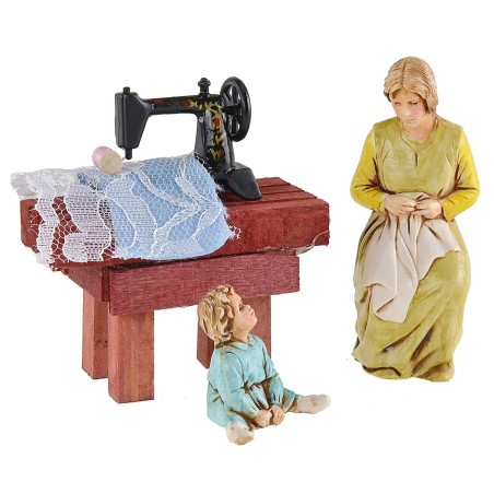 Macchina da cucire per presepe con stoffa cm 3,5x1,4x2,7 h