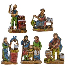 Set of 5 nativity figurines at work, 3.5 cm