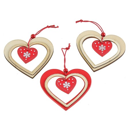 Juego de 3 adornos de corazón de madera para colgar de 8x7,5 cm