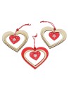 Set of 3 wooden heart decorations to hang 8x7.5 cm h