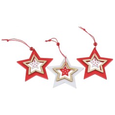 Set of 3 wooden star Christmas decorations 7.8x7.8 cm h