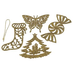 Set 4 decori natalizi in oro glitterato